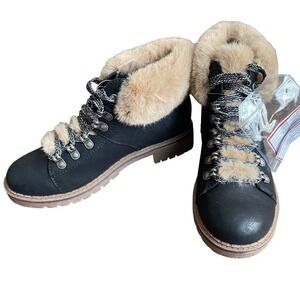 Time & True‎ sz 6 M furry Y2K ankle black lace up boots  NWT